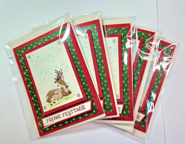 5er - Set Weihnachtskarten inkl. Verpackung - Rentiermama mit Baby